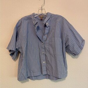 J. Crew Light Blue Short Sleeve Striped Shirt M
